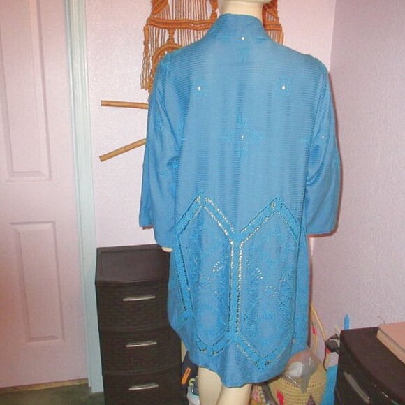Soft Surroundings Turkish Tile Nightingale Cardigan Size M Embroidered Eyelet - Picture 9 of 12